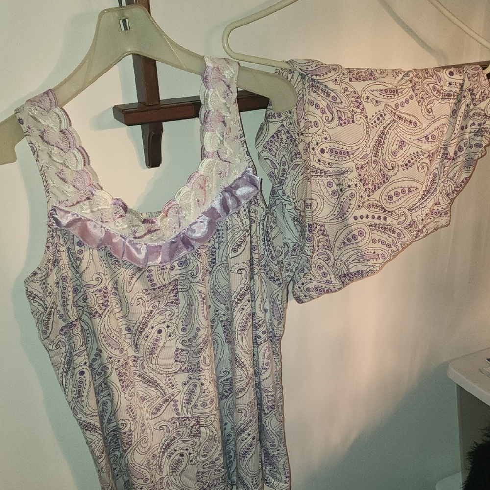 Purple Paisley Off-Shoulder Top Outfit 2pcs Pjs Set Shorts And Shirt